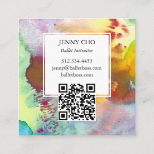 Carte De Visite Carré Aquarelle colorée Vivant texturé QR Code