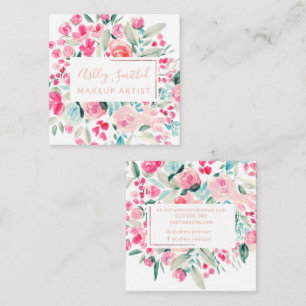 Carte De Visite Carré Aquarelle couleur or rose rose maquillage chic