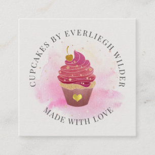 Carte De Visite Carré Aquarelle Cupcake boulangerie pâtisserie Chef