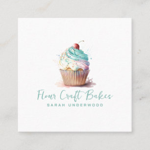 Carte De Visite Carré Aquarelle Cupcake Logo Boulangerie Pâtisserie Chef