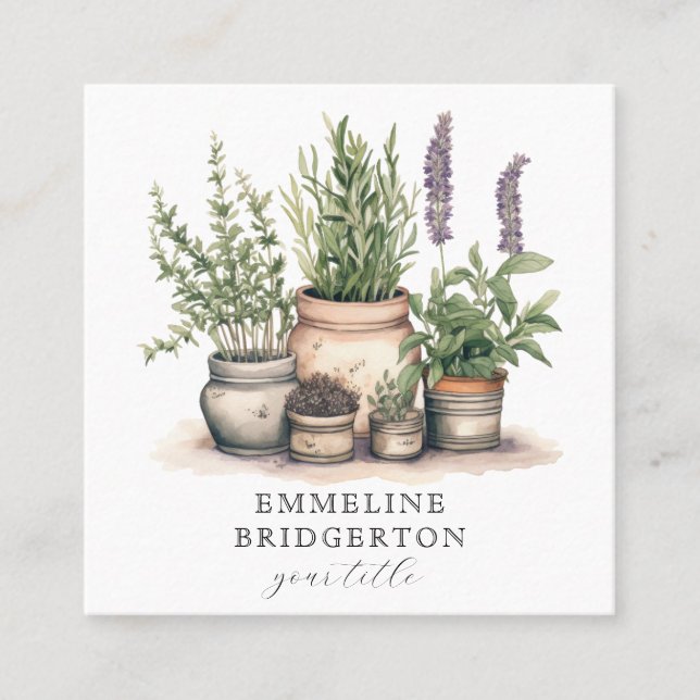 Carte De Visite Carré Aquarelle de jardiner Plantes pointés (Devant)