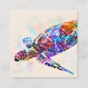 Carte De Visite Carré Aquarelle de la tortue de mer d'Hawaï