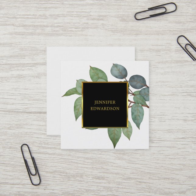 Carte De Visite Carré Aquarelle de l'eucalyptus vert professionnel (Devant/Arrière en situation)