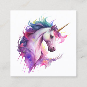 Carte De Visite Carré Aquarelle de l'Imaginaire Unicorne