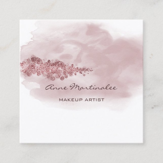 Carte De Visite Carré Aquarelle de maquillage Parties scintillant rose A (Devant)