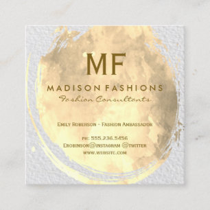Carte De Visite Carré Aquarelle de texture moderne broyée avec Monogramm