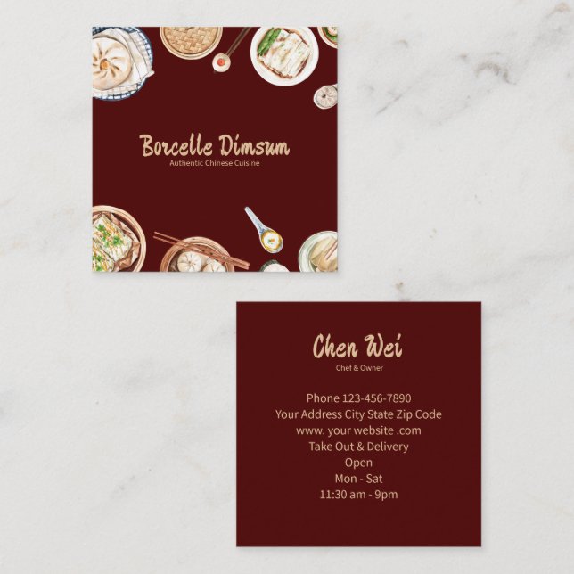 Carte De Visite Carré Aquarelle Dimsum (Devant / Derrière)