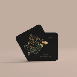 Carte De Visite Carré aquarelle émeraude or élégant floral