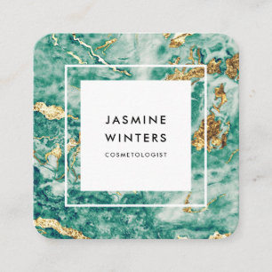 Carte De Visite Carré Aquarelle en marbre turquoise chic glamour