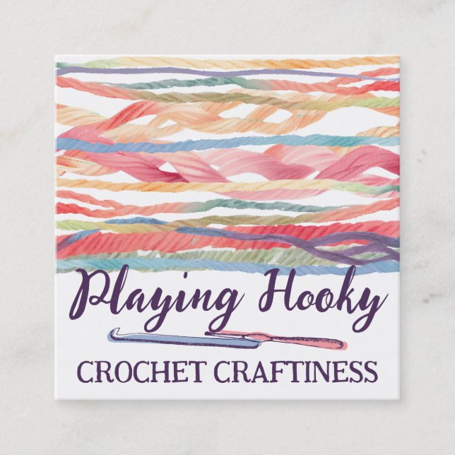 Carte De Visite Carré Aquarelle fil crochet crochets homespun emballage (Devant)