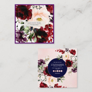 Carte De Visite Carré Aquarelle Fleurs Bourgogne Merlot Blush