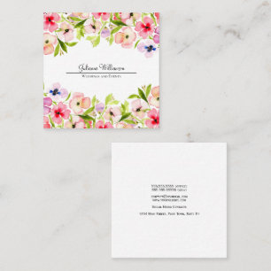 Carte De Visite Carré Aquarelle Fleurs sauvages et Pansies Jolie Feminin