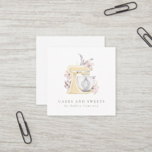Carte De Visite Carré Aquarelle Floral Boulangerie Pâtisserie Chef Mixer