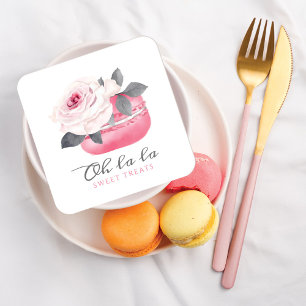 Carte De Visite Carré Aquarelle Floral rose Macaron Boulangerie & sucrer