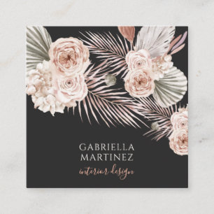 Carte De Visite Carré Aquarelle Floral rose noir Concepteur intérieur