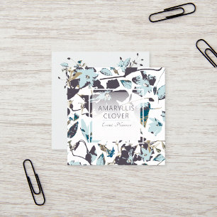 Carte De Visite Carré Aquarelle florale bleu clair Clematis Vine