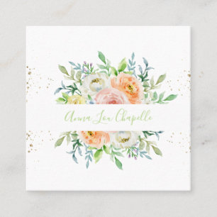 Carte De Visite Carré Aquarelle florale blush et vert