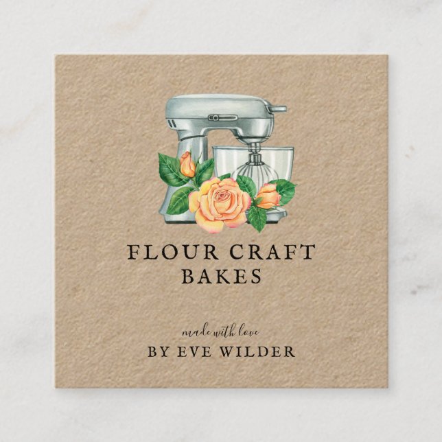 Carte De Visite Carré Aquarelle florale Mélangeur boulangerie boulangeri (Devant)