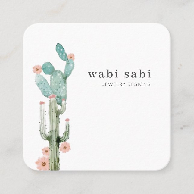 Carte De Visite Carré Aquarelle Flower Cactus médias sociaux (Devant)