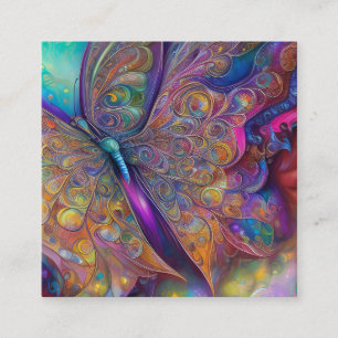 Carte De Visite Carré Aquarelle Fractale Papillon Whimsical Pai numériqu