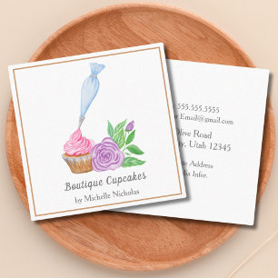Carte De Visite Carré Aquarelle Frosting Cupcake Boulangerie, Restaurati