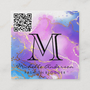 Carte De Visite Carré Aquarelle   Gold Foil   Analyse QR