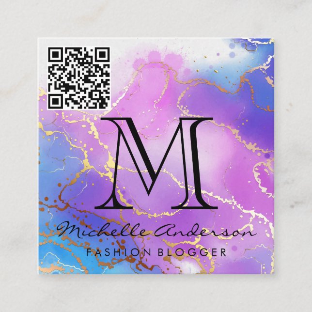 Carte De Visite Carré Aquarelle | Gold Foil | Analyse QR (Devant)
