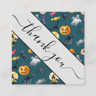 Carte De Visite Carré Aquarelle Halloween Monstres Merci client