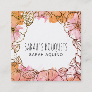 Carte De Visite Carré Aquarelle Laver Dessin Floral Aménager Floral