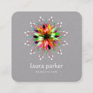 Carte De Visite Carré Aquarelle Lotus Fleur Logo Massage de guérison Yo