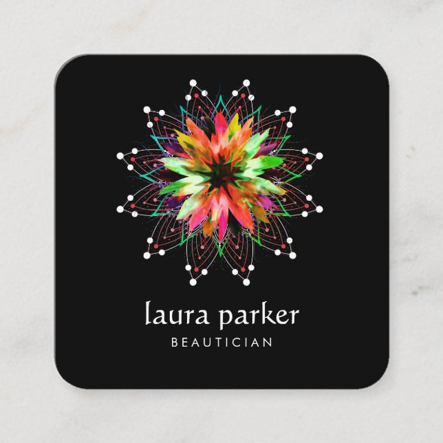 Carte De Visite Carré Aquarelle Lotus Fleur Logo Massage de guérison Yog (Devant)