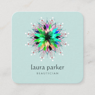 Carte De Visite Carré Aquarelle Lotus Fleur Logo Massage Vert Yoga