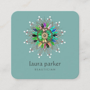 Carte De Visite Carré Aquarelle Lotus Fleur Logo Soigner le massage Yoga