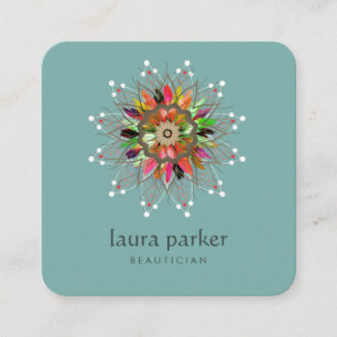 Carte De Visite Carré Aquarelle Lotus Fleur Logo Soigner le massage Yoga