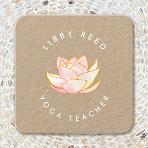 Carte De Visite Carré Aquarelle lotus flower Yoga Enseignant