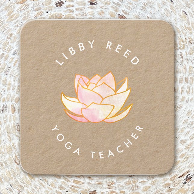 Carte De Visite Carré Aquarelle lotus flower Yoga Enseignant (Créateur téléchargé)
