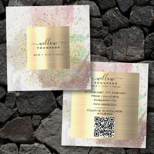 Carte De Visite Carré Aquarelle Marbre blanc Faux Gold Parties scintilla
