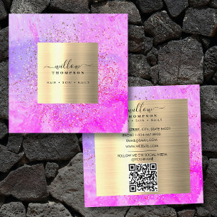 Carte De Visite Carré Aquarelle Marbre violet Parties scintillant or Fau