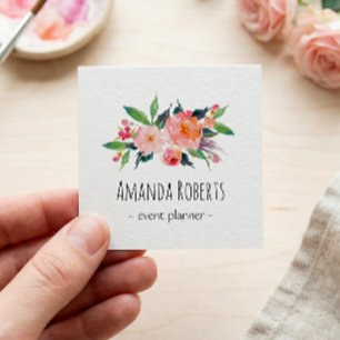 Carte De Visite Carré Aquarelle moderne classique Floral Personnalisé