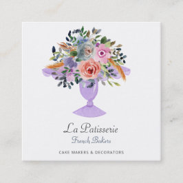 Carte De Visite Carré Aquarelle moderne Cuisine florale Stand boulangeri