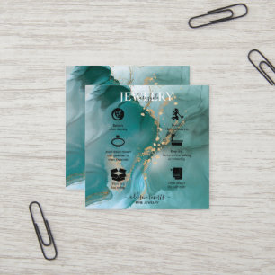 Carte De Visite Carré Aquarelle moderne Elégante Soins de bijoux Turquoi