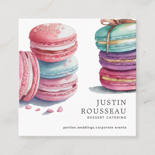 Carte De Visite Carré Aquarelle moderne gras Macaron Baker Chef pâtisser (Devant)