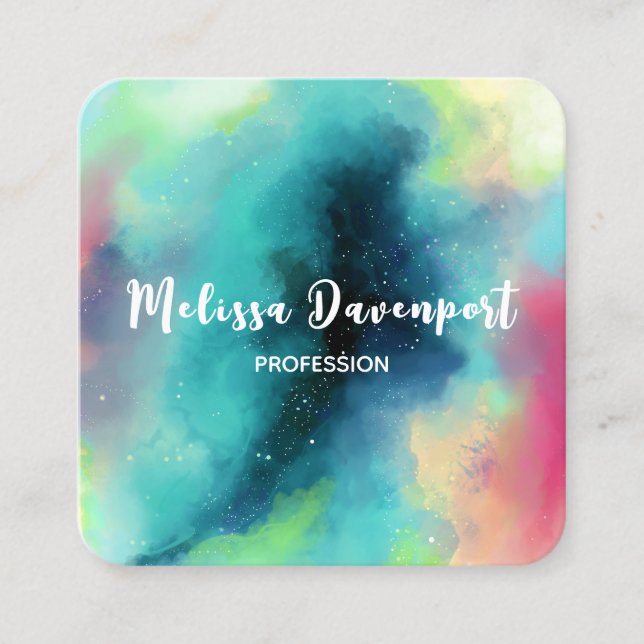 Carte De Visite Carré Aquarelle moderne Green & Red Space Nebula (Devant)