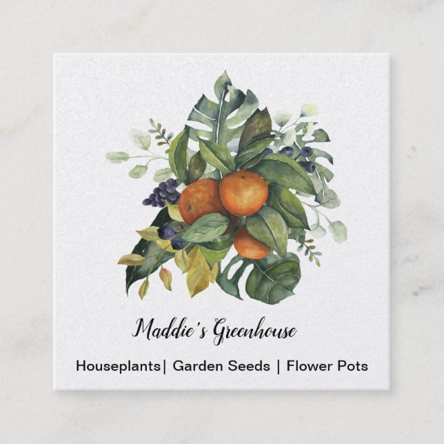 Carte De Visite Carré Aquarelle oranges arrangement floral (Devant)