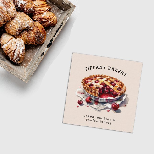 Carte De Visite Carré Aquarelle Pâtisserie personnalisée QR Code Minimal (Créateur téléchargé)
