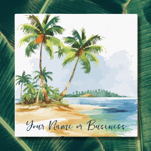 Carte De Visite Carré Aquarelle Plage de palmiers tropicaux