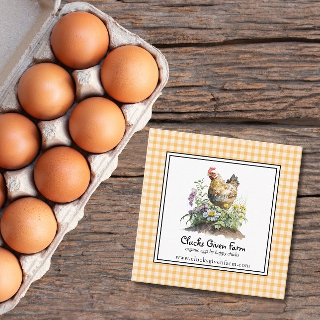 Carte De Visite Carré Aquarelle Poulet de la ferme OEufs frais (Créateur téléchargé)
