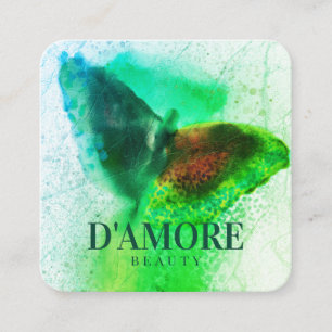 Carte De Visite Carré Aquarelle professionnelle Emerald Green Butterfly
