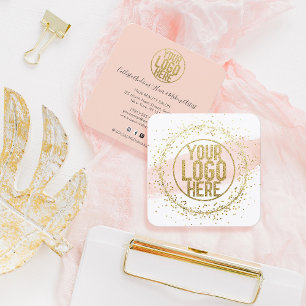 Carte De Visite Carré Aquarelle rose brosse Parties scintillant Confetti