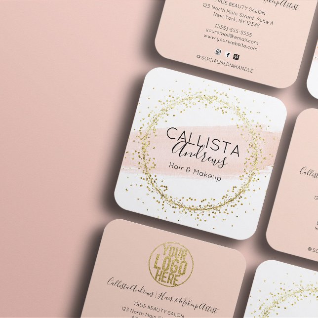 Carte De Visite Carré Aquarelle rose Bruxelles Parties scintillant Salon (Créateur téléchargé)